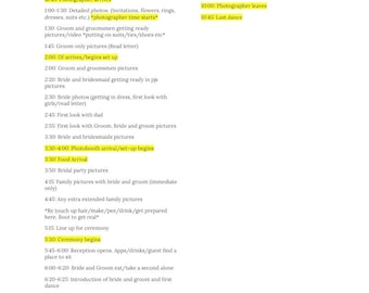 Wedding Day Timeline