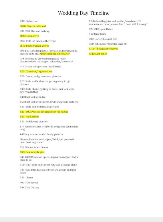 Wedding Day Timeline