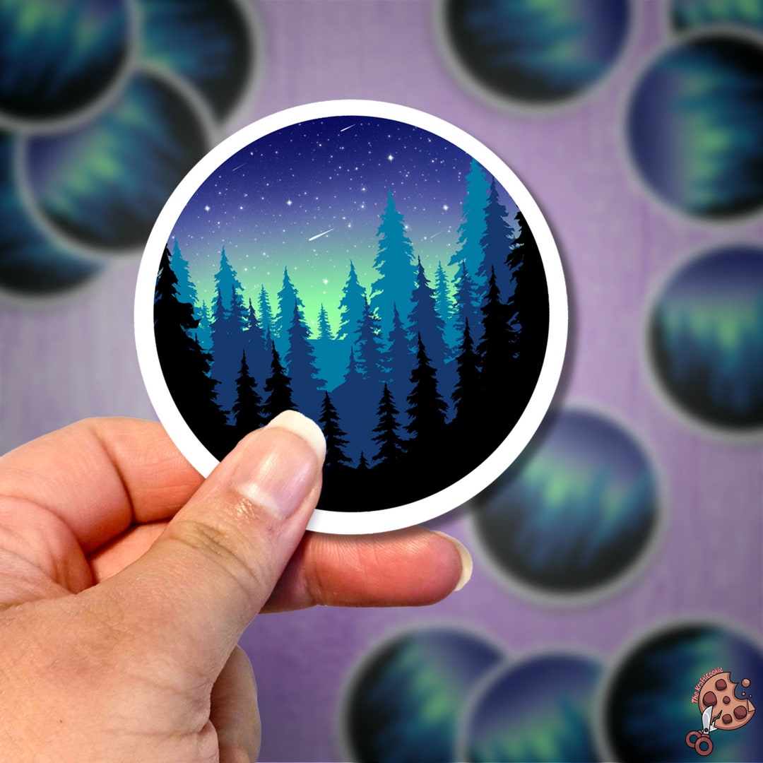 Blue Night Sky Forest Sticker Nature Stickers Laptop - Etsy
