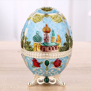 Luxury Russian Egg Shape Toothpick Container with Moscow Architectural Design as Table Display Decorations, Presents or Gifts
