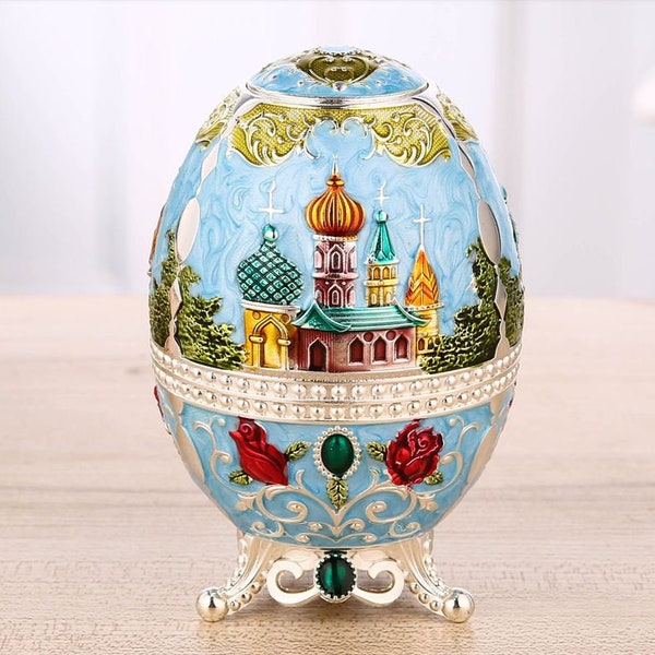 Luxuriöser russischer Eierform Zahnstocher Behälter mit Moskau architektonischen Design als Tischdekoration, Geschenke oder Geschenke