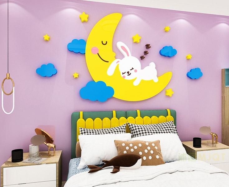 Bunny Rabbit Moon Cartoon Design 3D Wall Stickers DIY Wall Paper ...