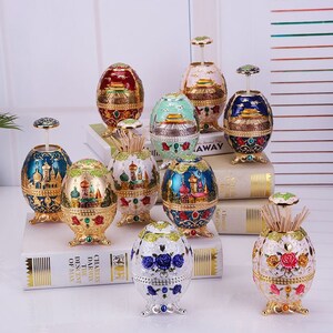 Shining Flowery Egg Shape Toothpick Container with Red Roses Design as Table Display Decorations, Presents or Gifts