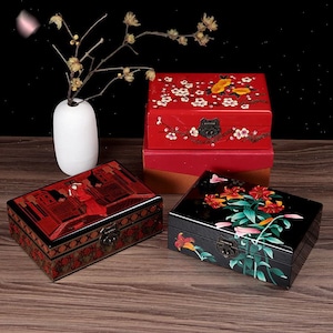 Ancient Chinese Wood Lacquered Black Jewelry Box Container For Storage, as Decorations, Presents or Gifts