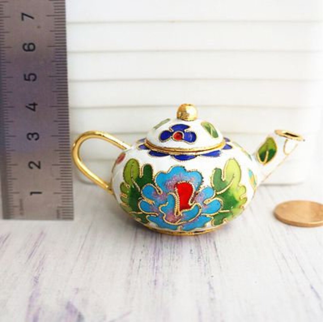Tiny Tea Pot Tiny Miniature Tea Pot With Lotus Flower Painting for Doll House ...