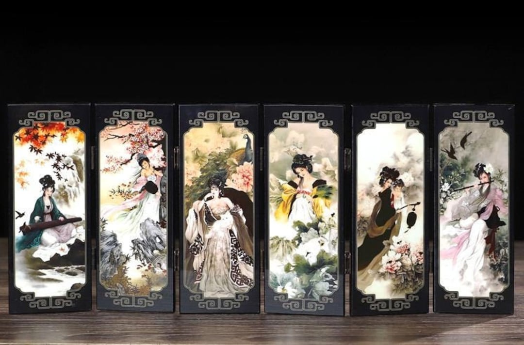 Ancient Chinese Paintings Table Display Flip Open Partition Board as ...