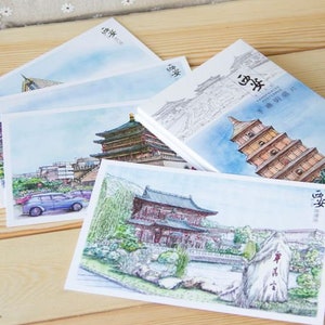 Conjunto de cartões postais com a imagem da cidade chinesa de Xian, lugares icônicos para lembrança ou como presente para todos
