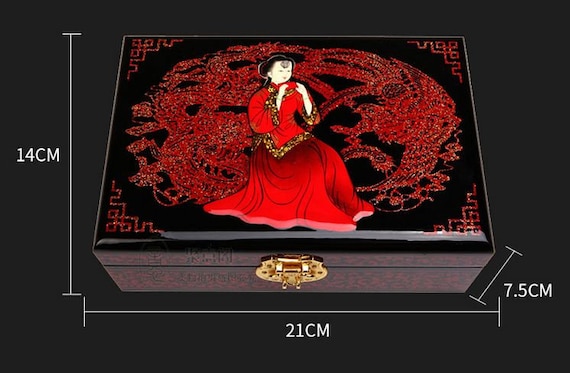 Ancient Chinese Wood Lacquered Black Jewelry Box Container for