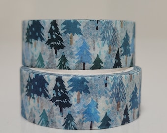 Blue Winter Trees Washi tape, Scrapbooking, 5m lengte/15 mm breed, 1 volle rol