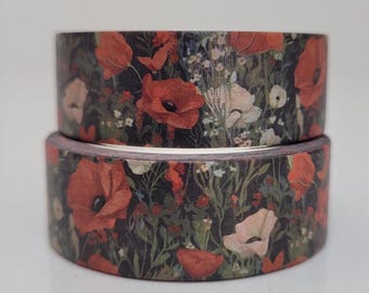 Red Poppy Washi tape, Scrapbooking, 10m length/15 mm wide, 1 Full roll