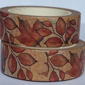 Fall Leaves washi tape, Scrapbooking, 10m length/15 mm wide, Full roll
