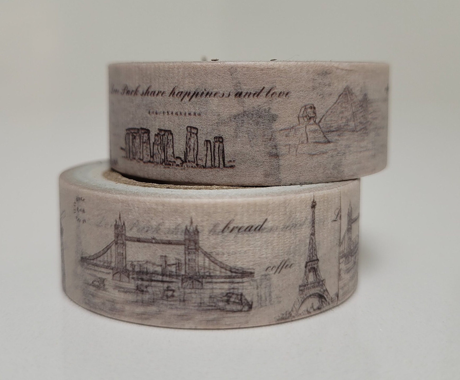 Travel themed washi tape, Scrapbooking, 10m length/15 mm wide, Full roll