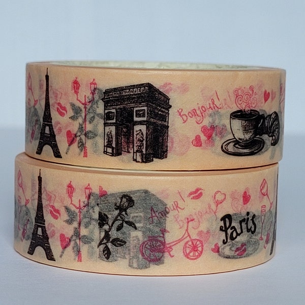 Paris themed Washi tape, Scrapbooking, 10m length/15 mm wide, 1 Full roll