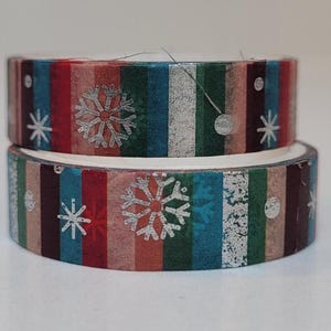 Taśma washi w paski świąteczne, do scrapbookingu, długość 3 m/szerokość 10 mm, 1 pełna rolka