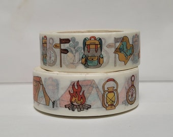 Camping Themed Washi tape, Scrapbooking, 10m length/15 mm wide, Full roll