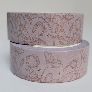 Taśma washi w neutralne kwiaty, do scrapbookingu, długość 10 m/szerokość 15 mm, 1 pełna rolka