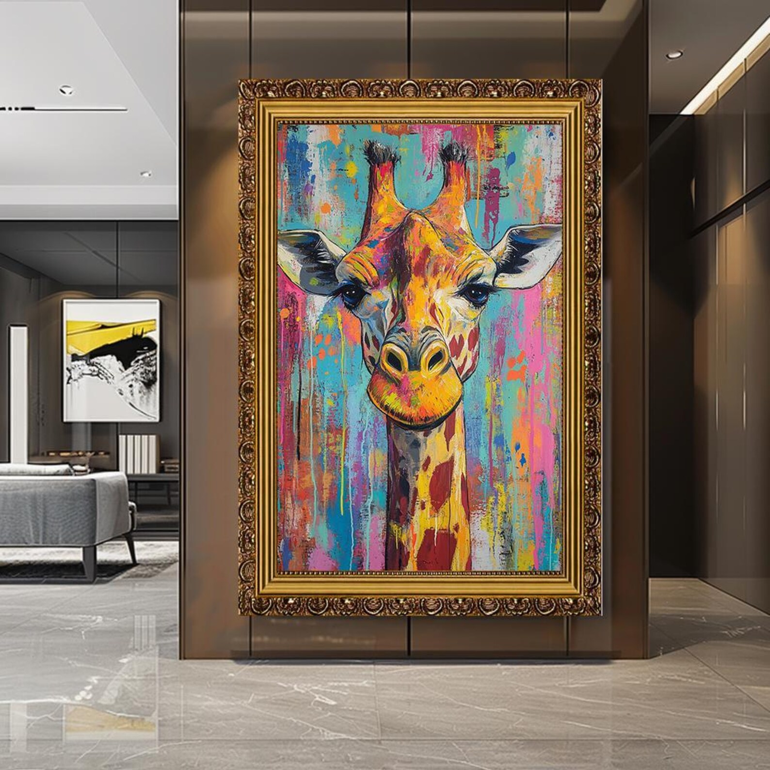 Colorful Giraffe Art Print, Vibrant Animal Portrait Canvas, Abstract ...