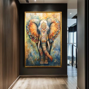 Colorful Mandala Elephant Wall Art, Intricate Bohemian Elephant Canvas, Vibrant Animal Artwork, Spiritual and Artistic Decor for Living Room