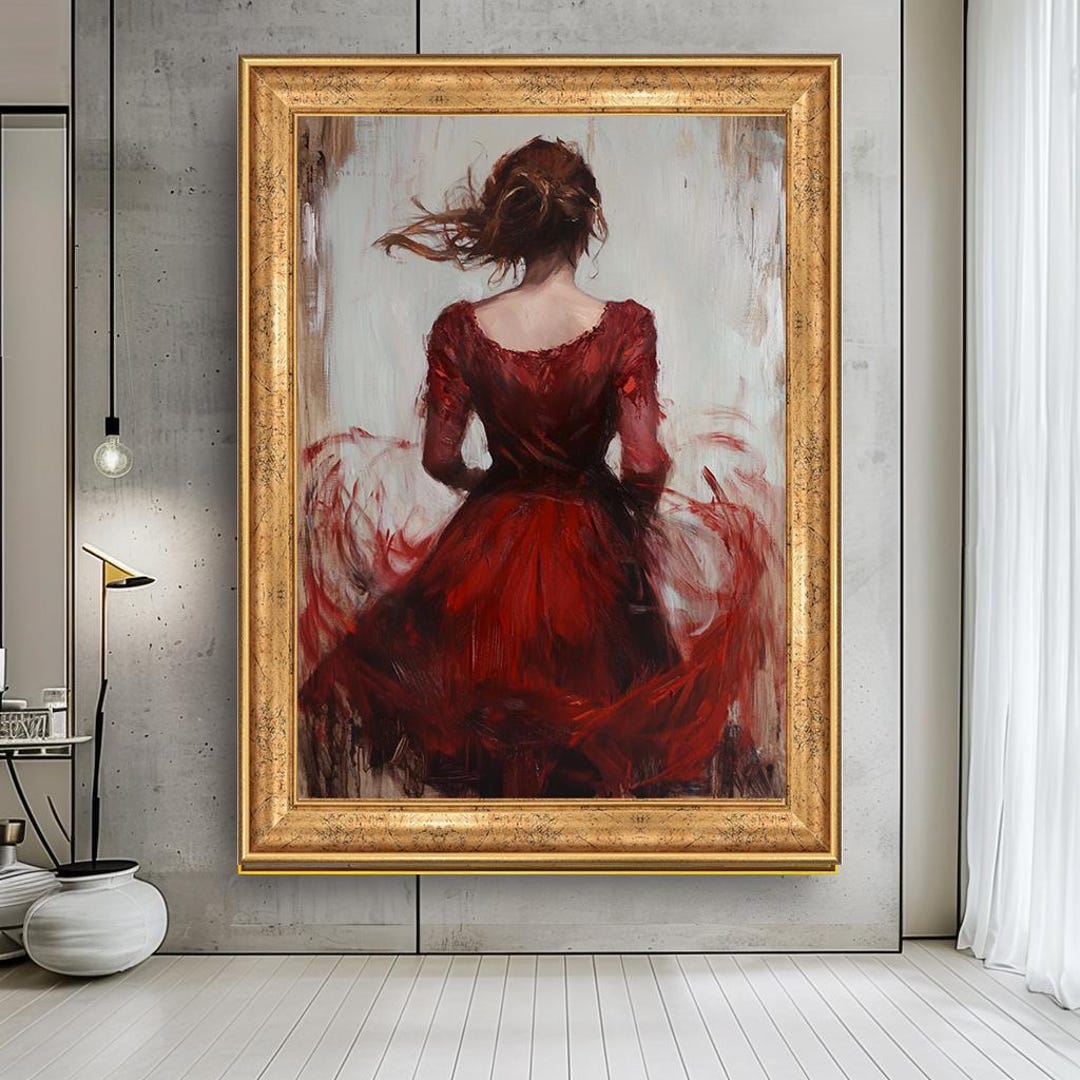 Elegant Woman in Red Dress Canvas Art | Figurative Wall Decor ...