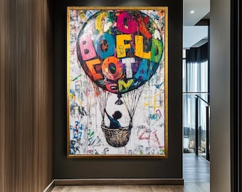 Graffiti Balloon Canvas Art, Banksy Style Wall Decor, Dream Big Print