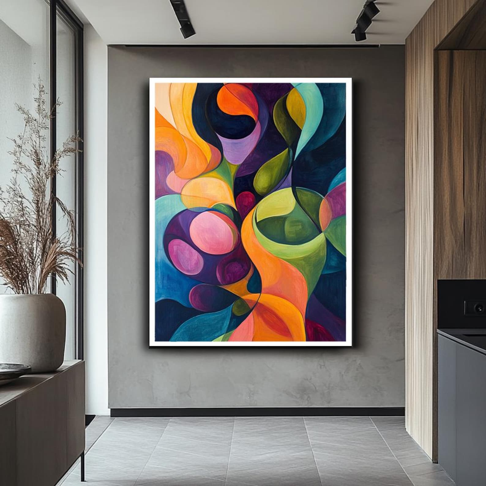 Abstract Colorful Wall Art, Bold Geometric Shapes Canvas, Vibrant ...