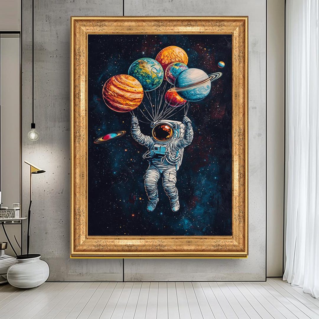 Astronaut With Planets Canvas Print, Space-themed Wall Art, Surreal ...