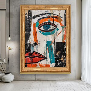 Abstract Face Canvas Print, Modern Colorful Wall Art, Bold Contemporary Artwork, Large Statement Piece for Living Room Decor