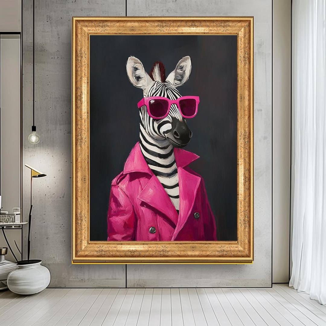 アート・デザイン・音楽 NATIONAL CHARACTERISTICS IN DESIGN Zebra With Sunglasses Canvas Art – Quirky Animal Wall Decor, Funky