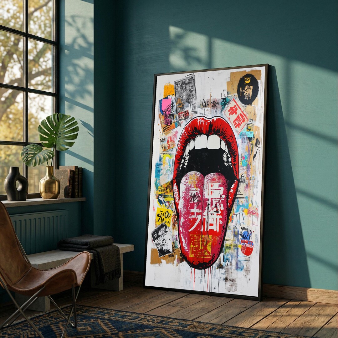 Bold Red Lips Canvas Wall Art, Graffiti Street Art Design, Urban Pop ...