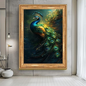 Majestic Peacock Wall Art, Vibrant Feathered Canvas Print, Luxurious Peacock Painting, Elegant Nature Artwork, Exotic Bird Decor for Home