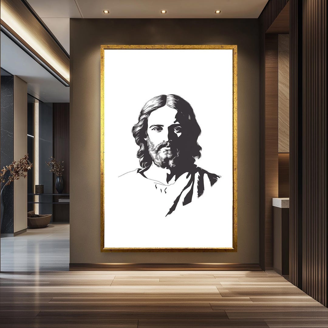 Minimalist Jesus Christ Portrait | Black and White Christian Wall Art ...