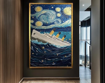 タイタニック号の絵画 - 船のある海景 - キャンバスに描かれた