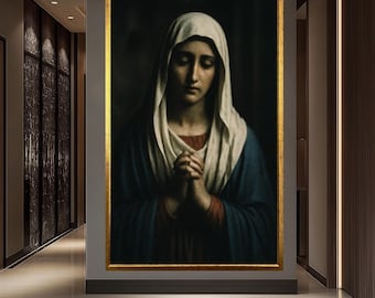 聖母マリアのキャンバス画、ポップアートカトリック壁画、宗教的な室内