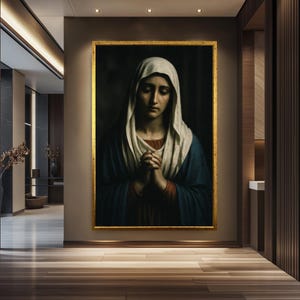 Virgin Mary Canvas Art - Virgin Mary Prayer Portrait – Classic Religious Canvas Art – Catholic Wall Decor – Holy Mother Faith-Inspired Print