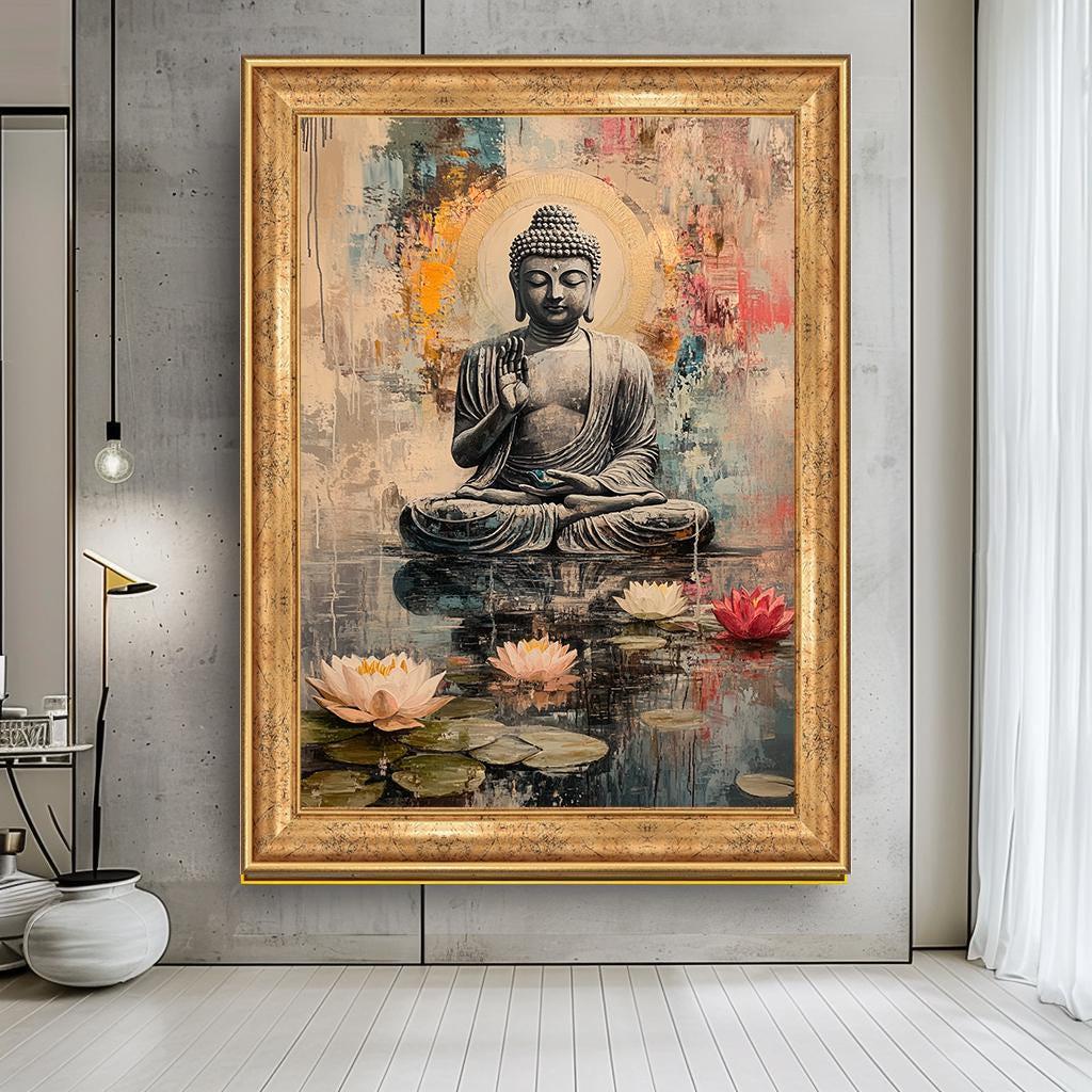 Buddha and Lotus Canvas Print, Zen Meditation Wall Art, Spiritual Home ...