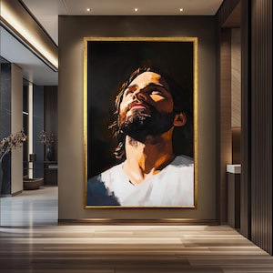 Toile portrait en lumière de Jésus - Art mural chrétien inspirant - Tableau religieux moderne pour salle de prière, chapelle ou décoration d&#39;intérieur fidèle