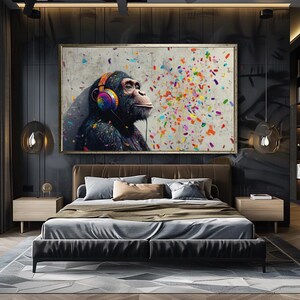 Colorful Monkey with Headphones Canvas Print, Modern Pop Art Wall Decor, Large Vibrant Animal Art, Fun Music-Themed Artwork for Living Room image 6