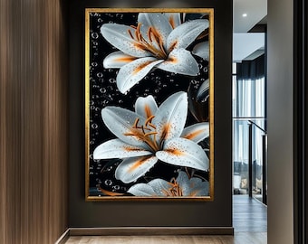 Cuadro En Lienzo De Lirios Y Orquídeas – Decoración Floral XXL Para Salón, Diseño Moderno Y Multicolor (decomonkey)