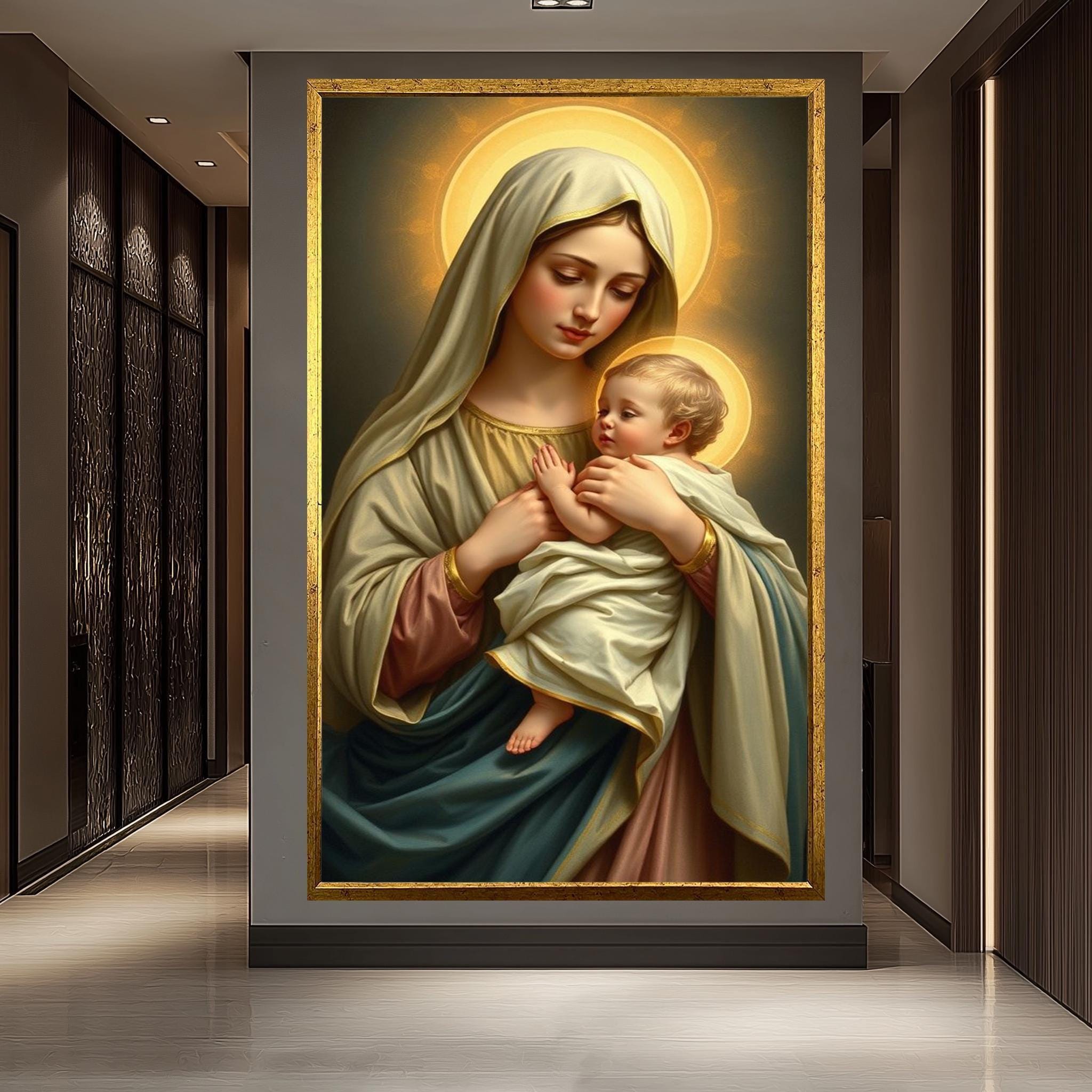 Madonna and Child Wall Art – Sacred Mother Mary and Baby Jesus Canvas ...
