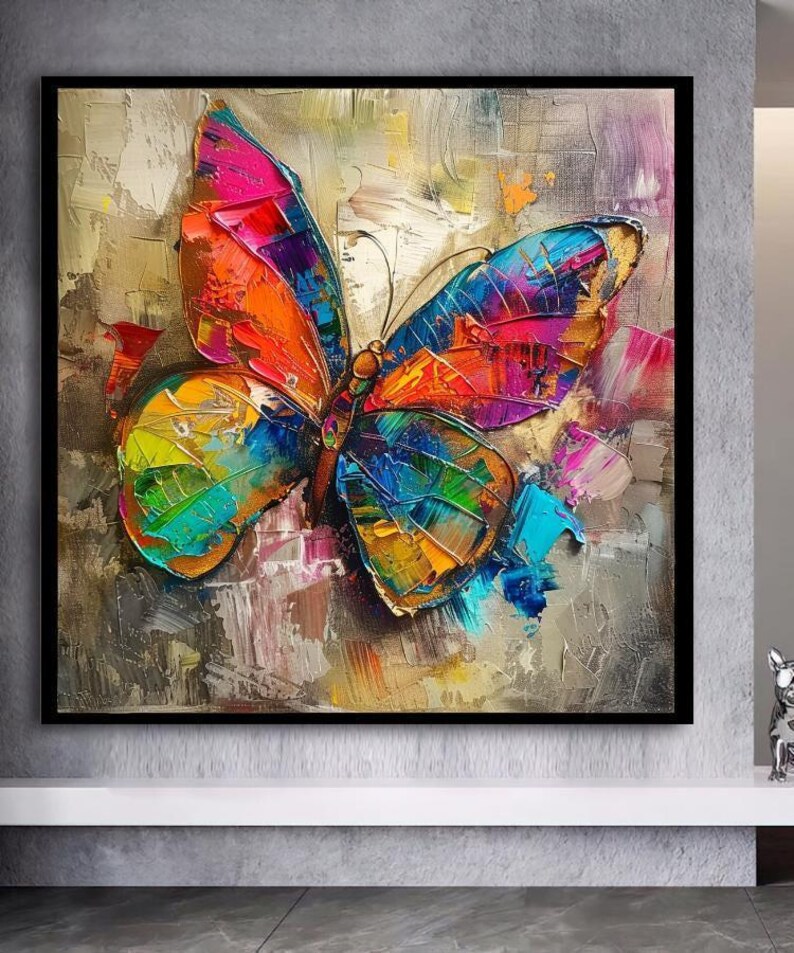Colorful Butterfly Canvas Wall Art - Vibrant Abstract Painting - Modern ...