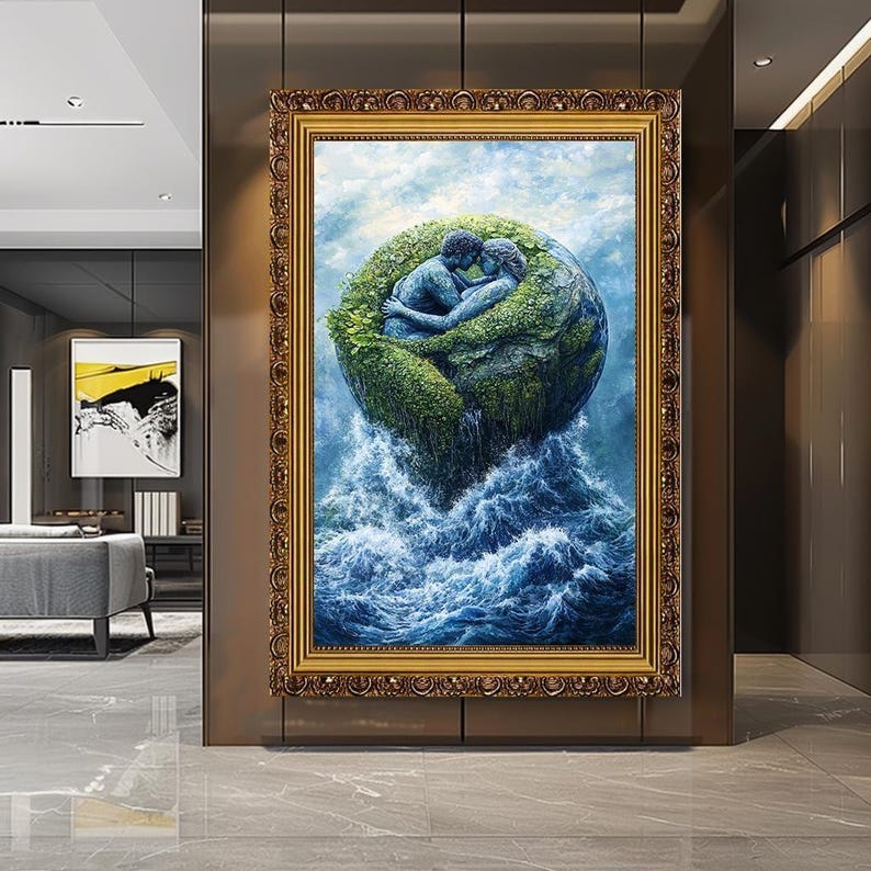 Romantic Earth and Water Couple Canvas Print – Symbolic Wall Art for Living Room image 7