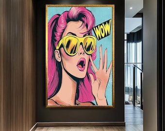 Pop Art Girl Wall Art, Retro Comic Style Canvas Print, Vibrant Statement Decor