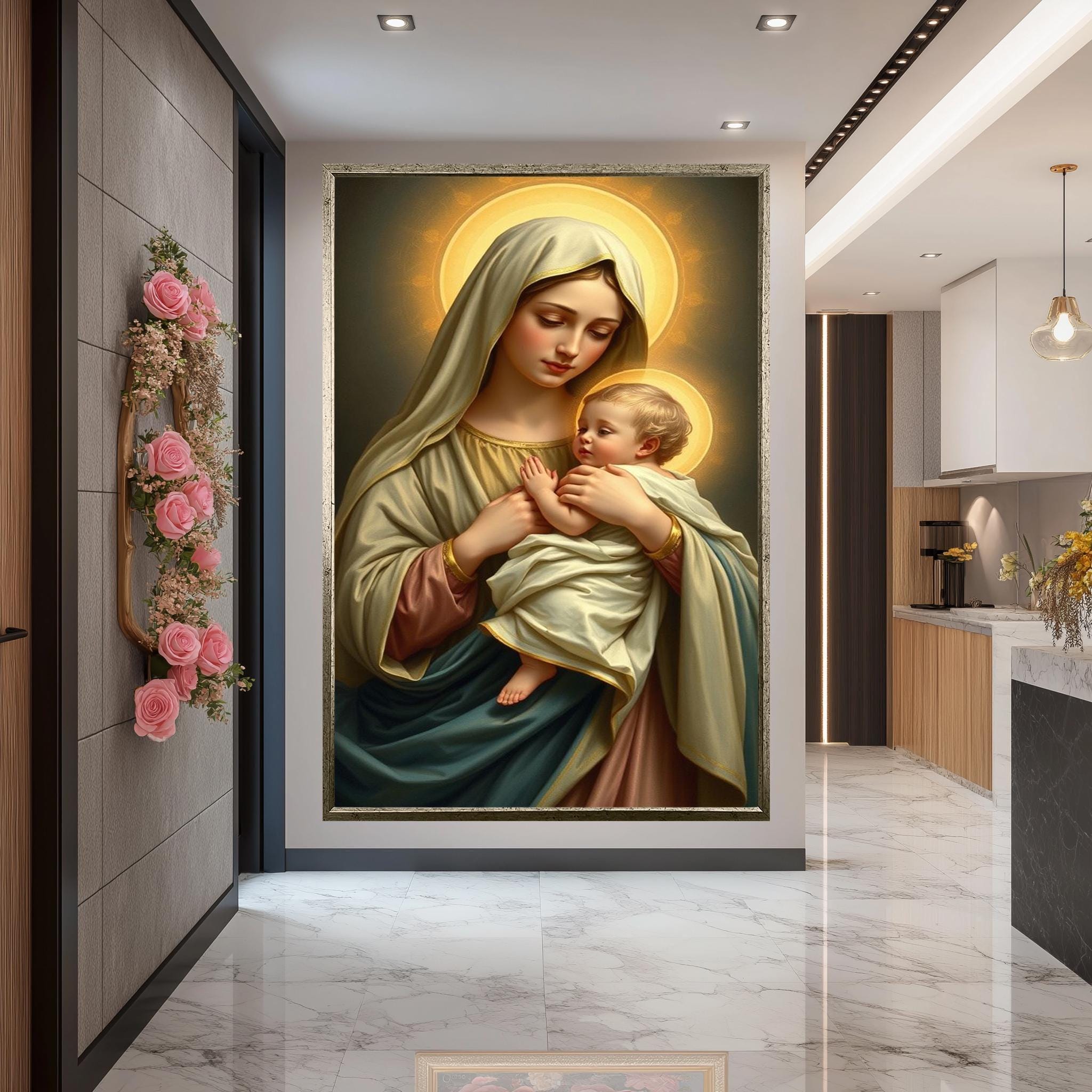 Madonna and Child Wall Art – Sacred Mother Mary and Baby Jesus Canvas ...