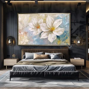 White Magnolia Wall Art | Elegant Floral Canvas Print | Modern Bedroom Wall Decor | Textured Flower Canvas Art , Wall Art