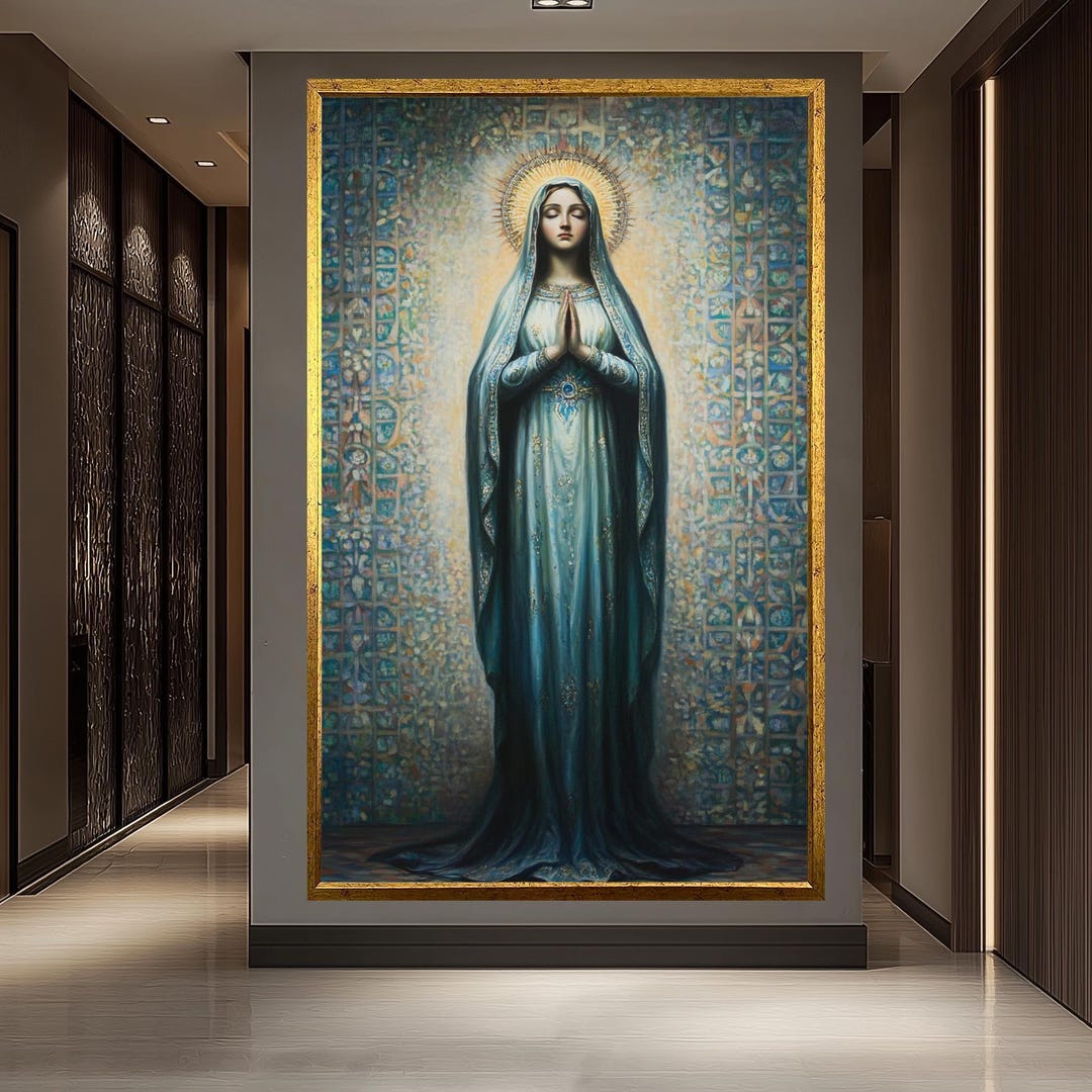 Holy Virgin Mary in Prayer Canvas – Serene Blue Madonna Art – Sacred ...
