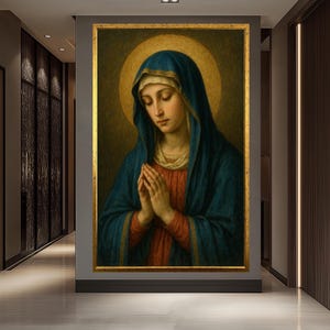Virgin Mary Prayer Portrait – Classic Catholic Wall Art – Holy Mother Canvas Print – Religious Home Decor – Madonna Devotional Art