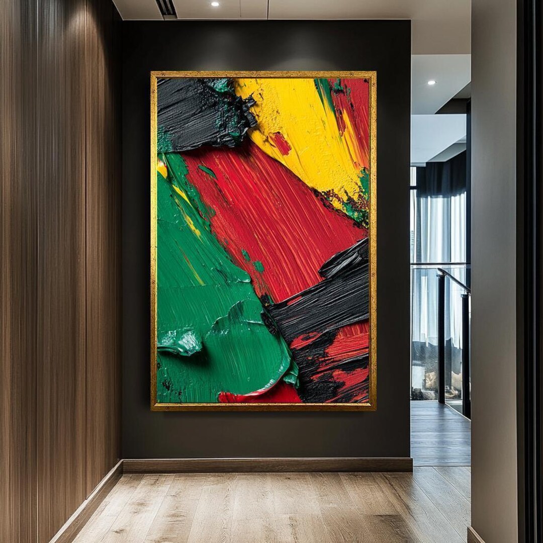 Colorful Abstract Textured Wall Art, Bold Red Yellow Green Canvas ...