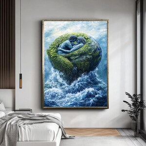 Romantic Earth and Water Couple Canvas Print – Symbolic Wall Art for Living Room image 4