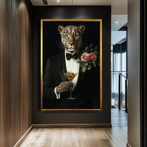 Leopard Portrait Canvas Art - Surreal Animal Art, Modern Wall Decor, Luxury Style Canvas Print - Wall Art