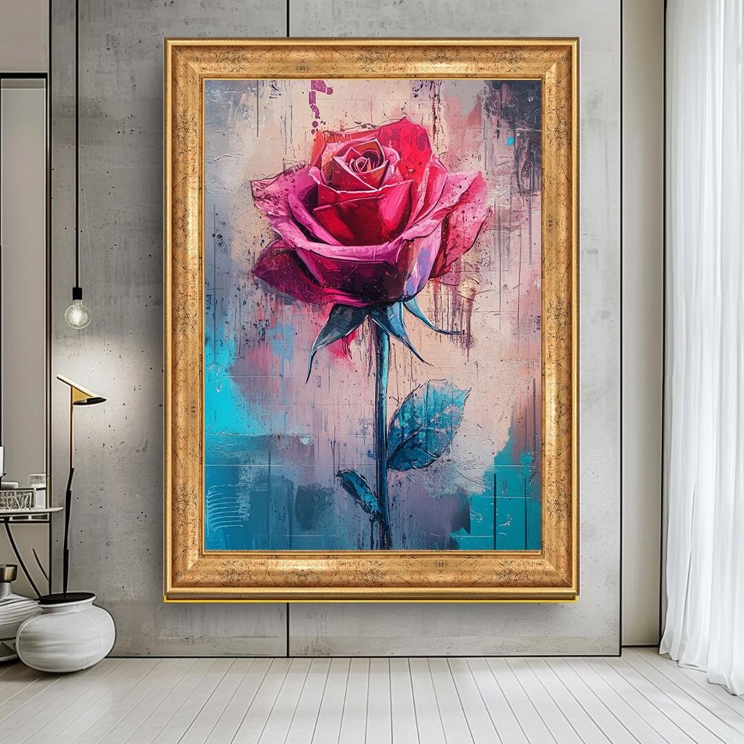 Abstract Rose Wall Art, Modern Floral Canvas, Vibrant Red Rose Painting ...